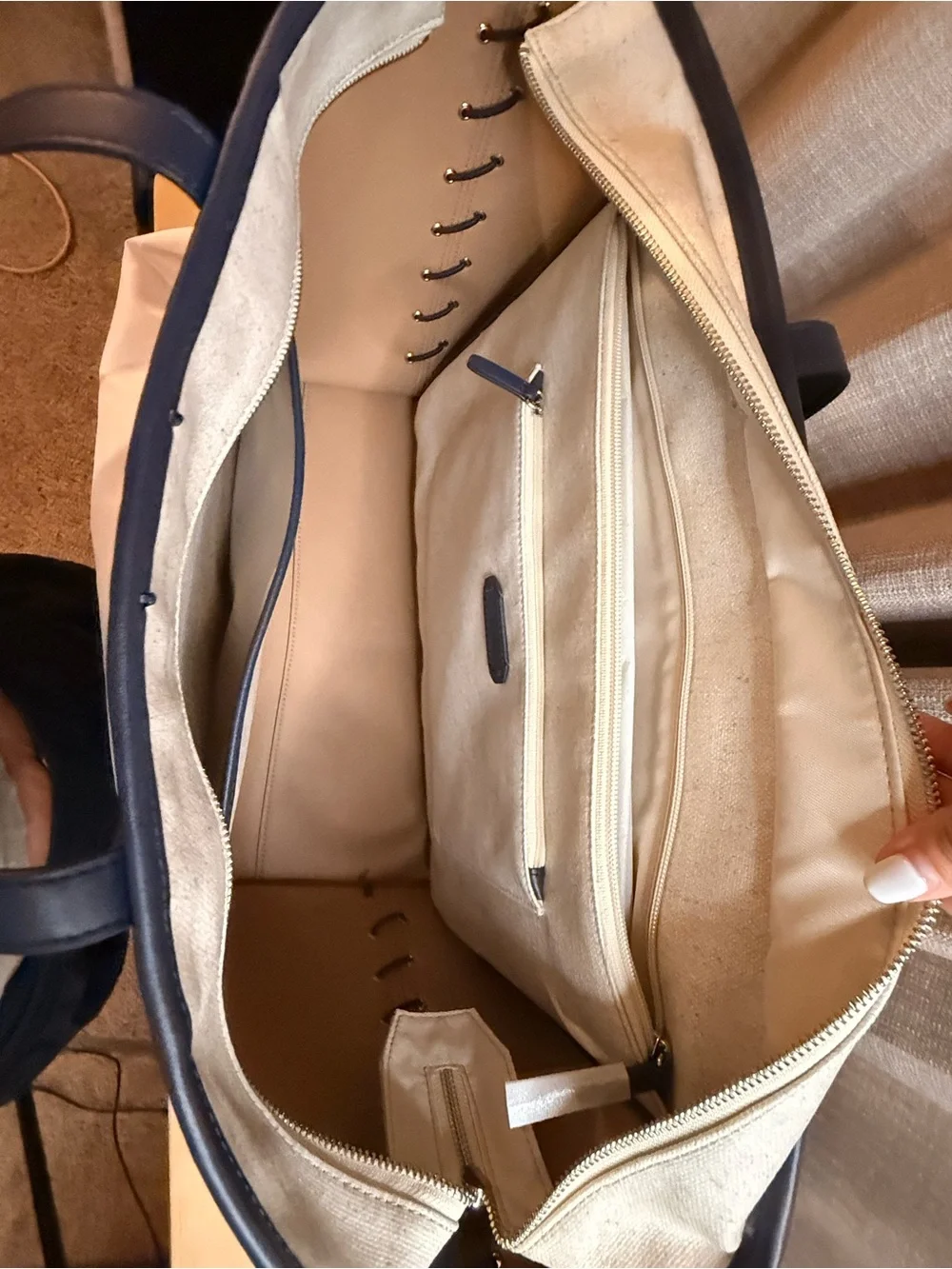 CALPAK Colette 15” Canvas Laptop Tote Natural Navy NWOT Work Travel Bag